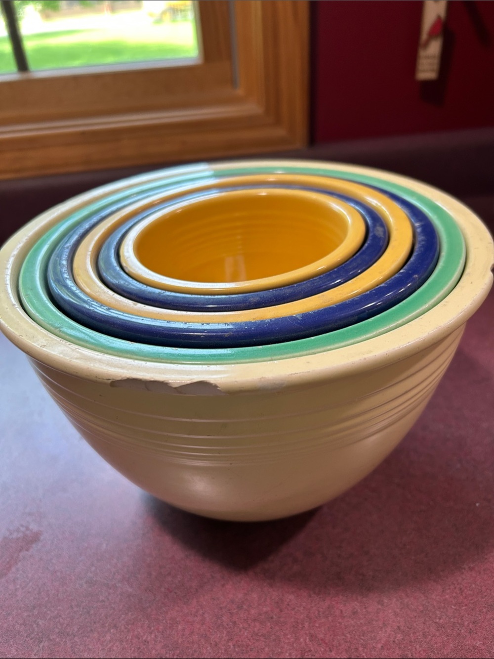 Fiestaware Nesting Ceramic Bowls in Yellow, Blue, Mint & Cream Vintage